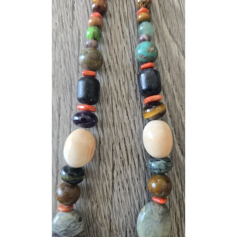 Multi Natural Stone Necklace Sterling Clasp Quality Artisan Jewelry Vtg